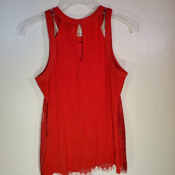 Express Red Eyelash Lace Overlay High Neck Cut Out Tank Top Blouse, Sz XS - Picture 5 of 6